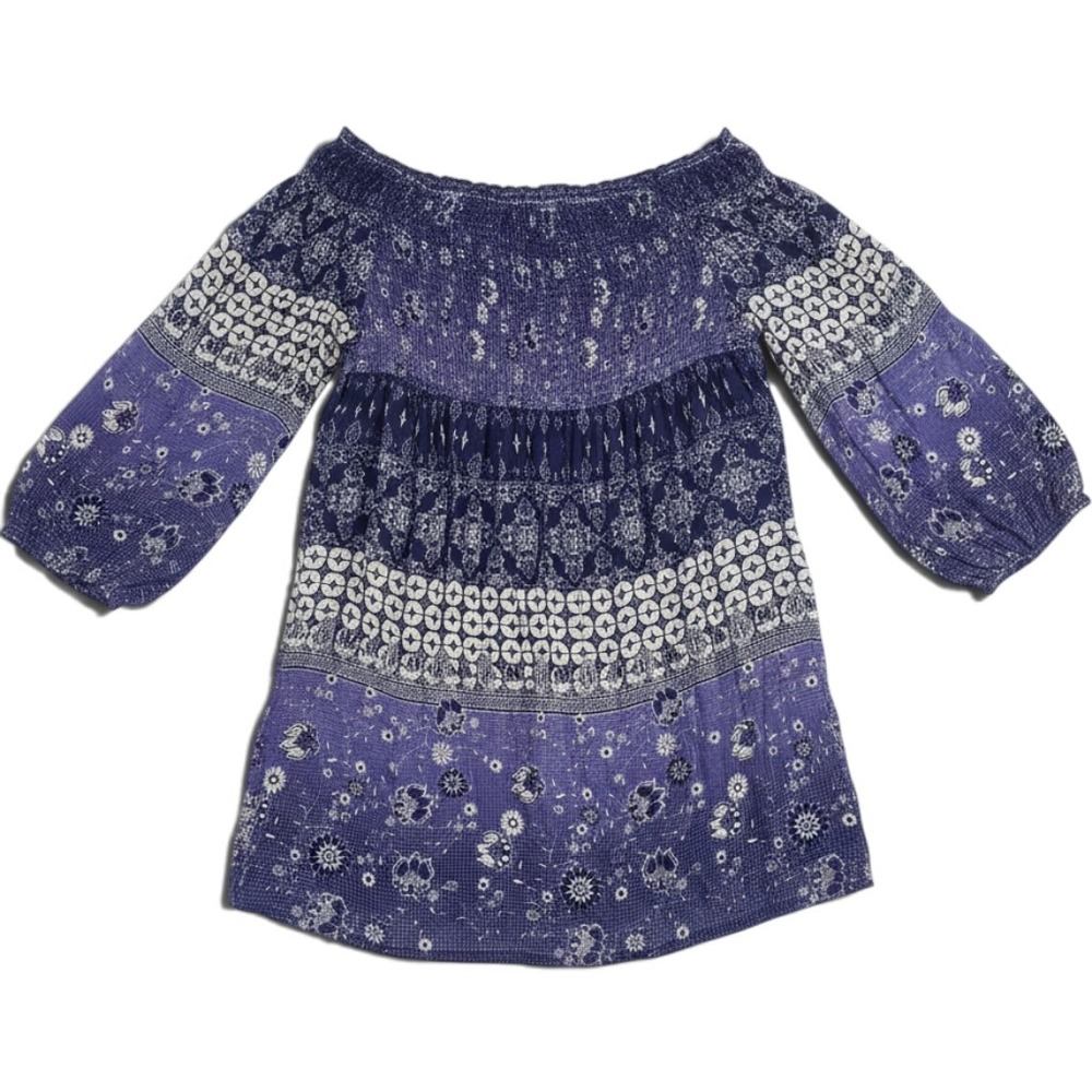 RAGA Top Womens Medium R2773 Blue Purple Smocked Off Shoulder NEW